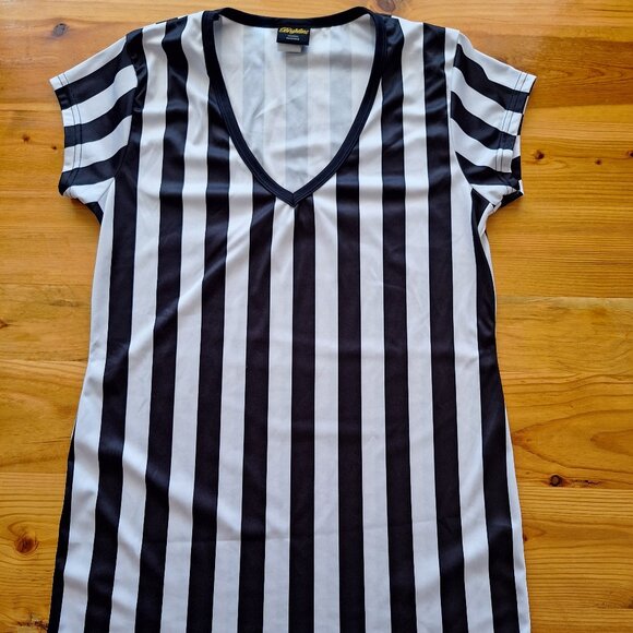 Brightline Tops - Brightline V-neck Black and White Striped Short Sleeve Top